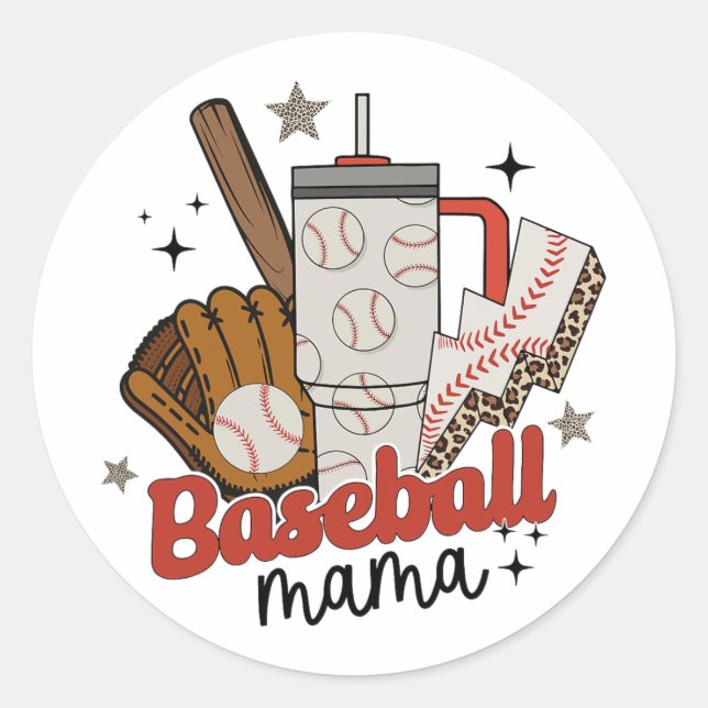Mama Game Day Vibes Mothers Day Women Baseball Mom Classic Round Sticker (Front)
