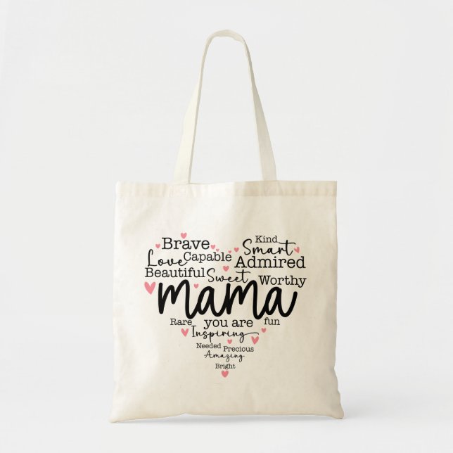 Mama Gift Mom Script Inspiring Hearts Tote Bag (Front)