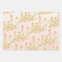 Giraffe Pink Balloon Mama Baby Shower Girl Wrapping Paper