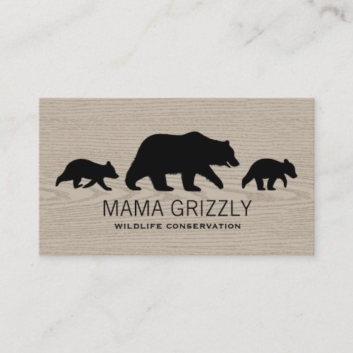 Mama Grizzly Bear with Cubs Silhouettes Wildlife Business Card