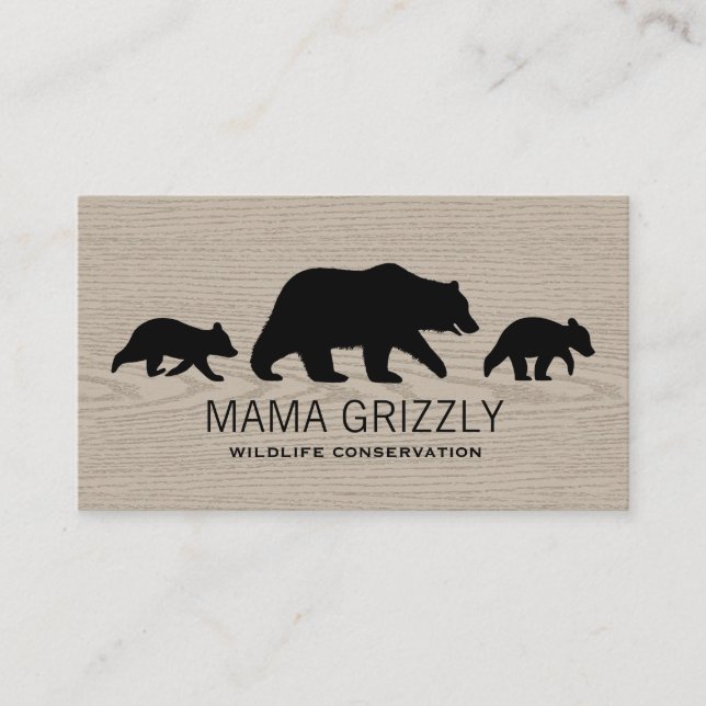 Mama Grizzly Bear with Cubs Silhouettes Wildlife Business Card (Front)
