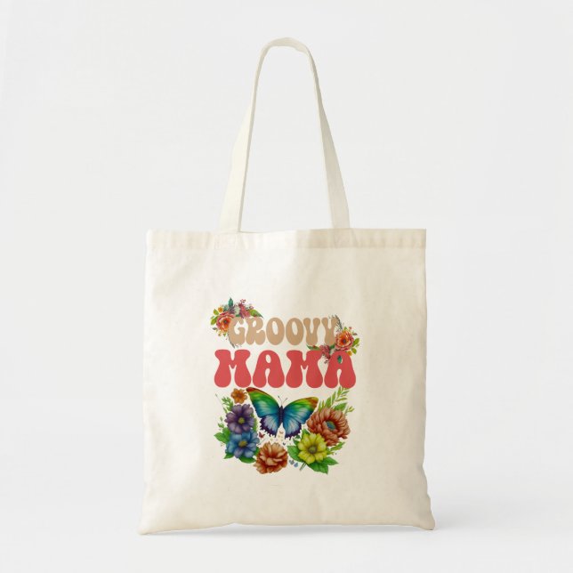 Mama Groovy Floral, Motherhood Retro Tote Bag (Front)