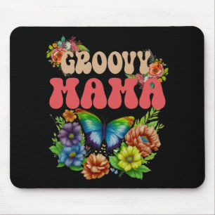 Mama Groovy Floral, Retro Mothers Day Colorful Mouse Pad