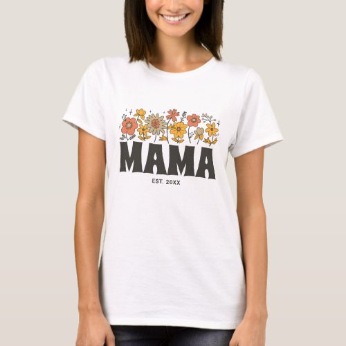 Mama Groovy Flower Retro Vintage Floral Custom Mom T_Shirt