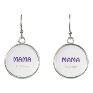 Mama happy mothers retro purple add name text vint earrings