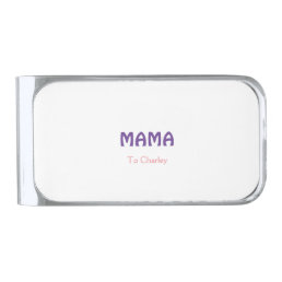 Mama happy mothers retro purple add name text vint silver finish money clip