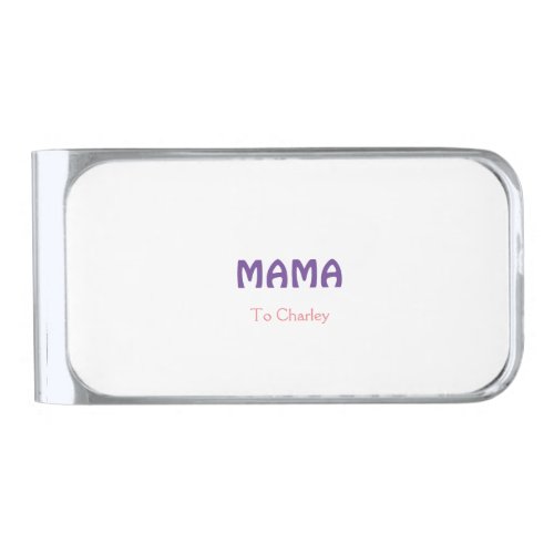 Mama happy mothers retro purple add name text vint silver finish money clip