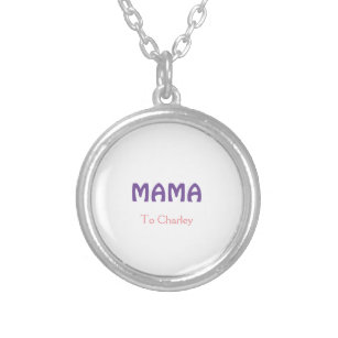 Mama happy mothers retro purple add name text vint silver plated necklace