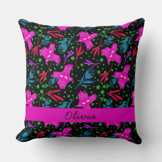 Mama illustration boho print birds and flowers throw pillow