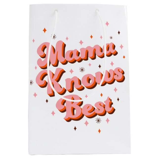 Mama Knows Best Pink Brown Funny Retro Lettering Medium Gift Bag (Front)