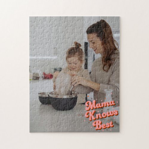 Mama Knows Best Pink Brown Lettering Photo Jigsaw Puzzle