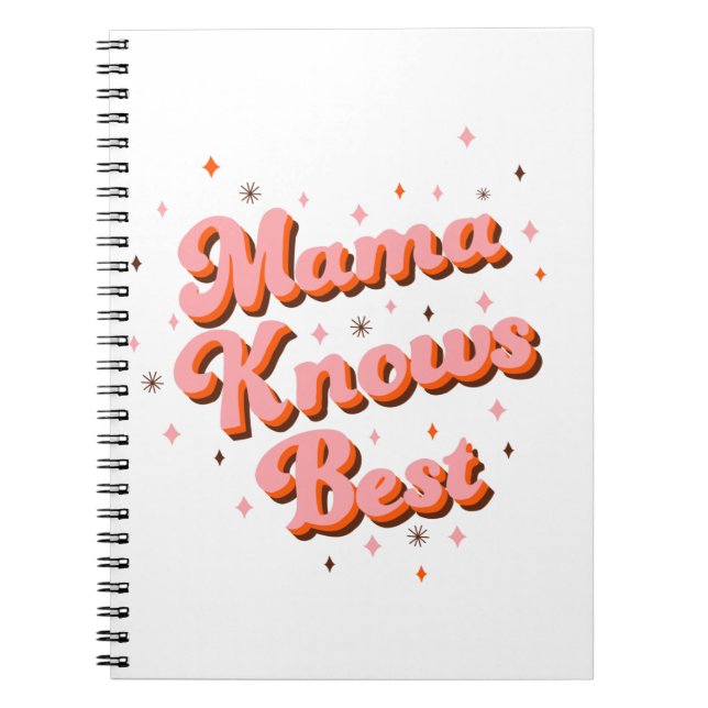 Mama Knows Best Pink Brown Sweet Retro Lettering Notebook (Front)