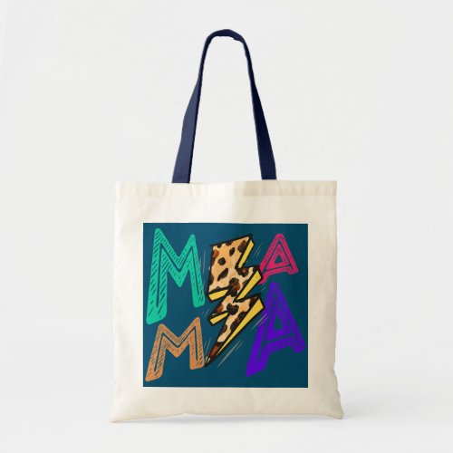 Mama Leopard Lightning Mom Life Blessed Mama Tote Bag