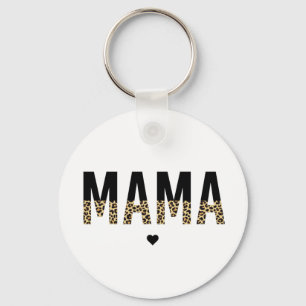 Mama Leopard print Typography Mom Gifts Keychain