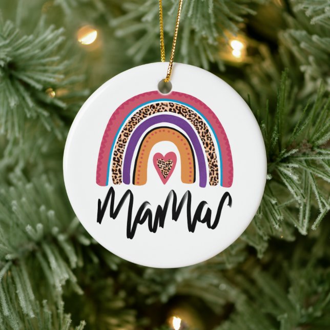 Mama Leopard Rainbow Ceramic Ornament (Tree)