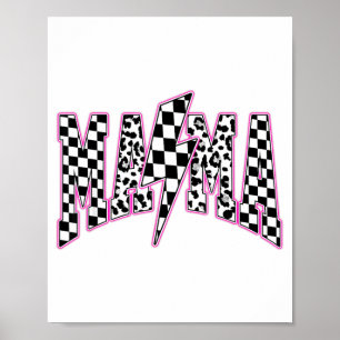 Mama Lightning Bolt Checkered Leopard Varsity Moth Poster