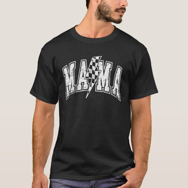 Mama Lightning Bolt Checkered Varsity Mom Women Mo T-Shirt (Front)