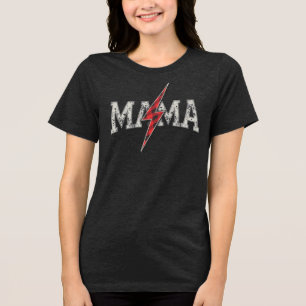 Mama Lightning Bolt Checkered Varsity Mom Women Tri-Blend Shirt