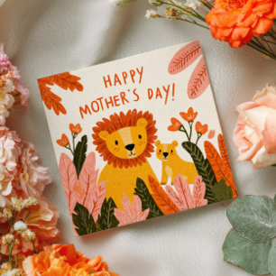 Mama Lion with Her Cub Cute Happy Mother's Day Note Card