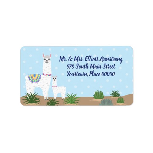 Mama Llama and Baby Blue Dot Baby Return Address Label