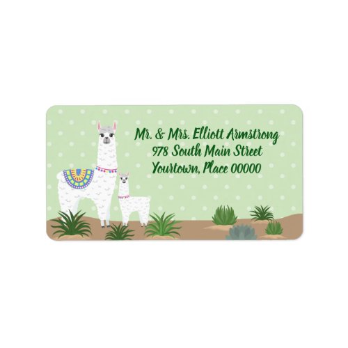 Mama Llama and Baby Green Dot Baby Return Address Label