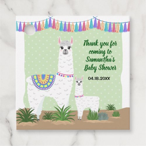 Mama Llama and Baby Green Polka Dot Baby Shower Favor Tags