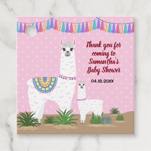 Mama Llama and Baby Pink Polka Dot Baby Shower Favor Tags