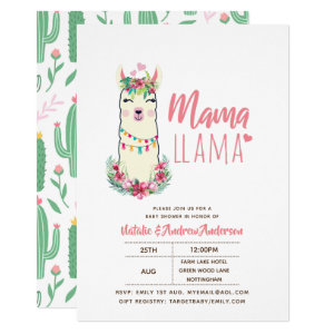 Mama Llama Baby Shower Fiesta Cacti Cute Girls Invitation