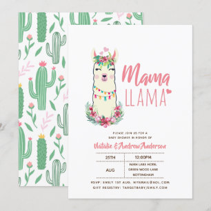 Mama Llama Baby Shower Fiesta Cacti Cute Girls Invitation