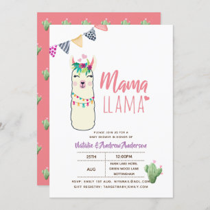 Mama Llama Baby Shower Fiesta Cacti Cute Girls Invitation