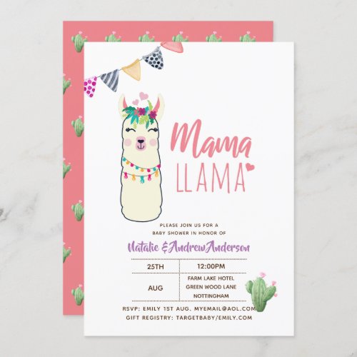 Mama Llama Baby Shower Fiesta Cacti Cute Girls Invitation