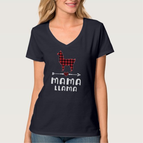 Mama Llama Christmas Pajama Red Plaid Buffalo Fami T_Shirt