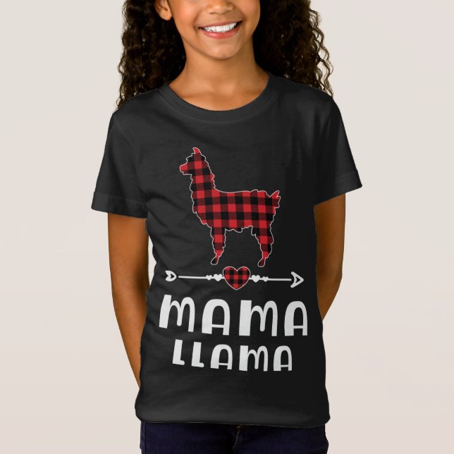 Mama Llama Christmas Pajama Red Plaid Buffalo Fami T-Shirt (Front)