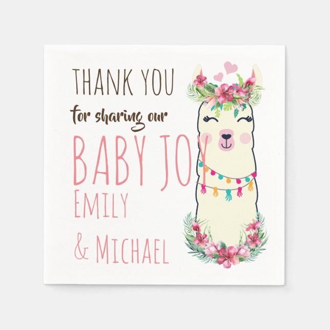 Mama Llama Cute Girls Floral Baby Shower Party Napkins (Front)