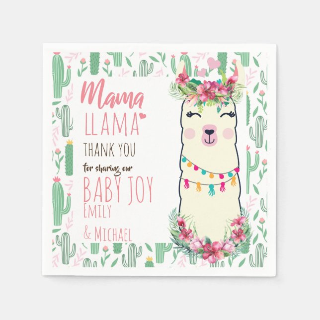Mama Llama Fiesta Baby Girl Shower Partyware Napkins (Front)