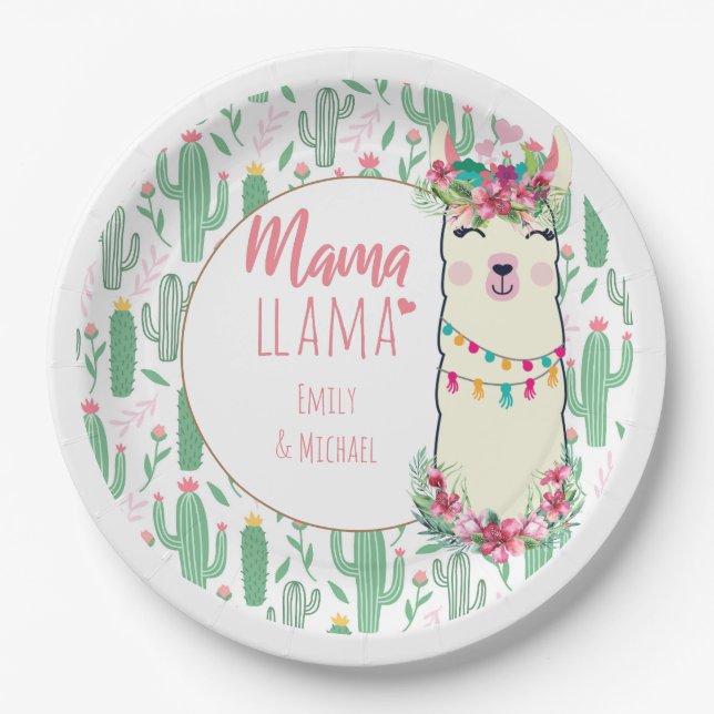 Mama Llama Fiesta Baby Girl Shower Partyware Paper Plates (Front)