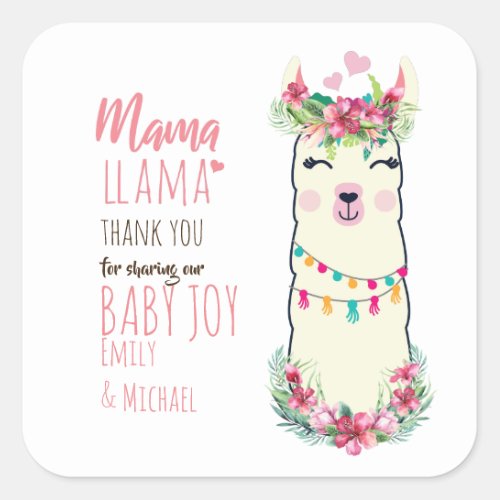 Mama Llama Fiesta Baby Girl Shower Partyware Square Sticker