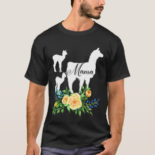 Mama Llama Floral Mom of two Flower Alpaca Llamas T-Shirt