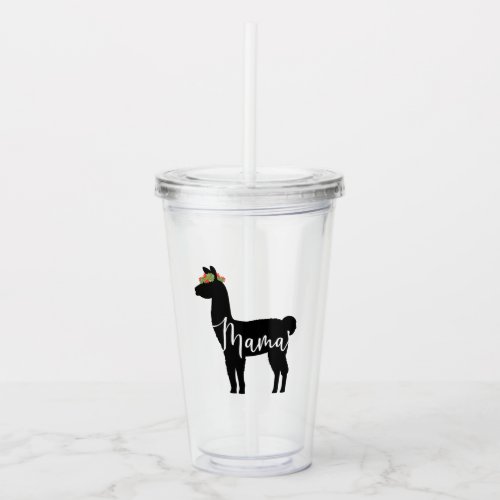 Mama Llama Floral Succulent Acrylic Tumbler