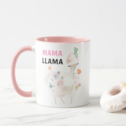 Mama Llama Funny Pink Girly Floral Llama Mug