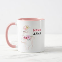 Mama Llama Funny Pretty Floral Pink Llama