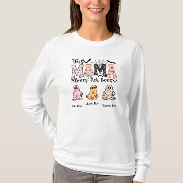 Mama Loves Her Boos - Personalized 3 Baby Boos   T-Shirt (Front)