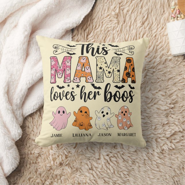 Mama Loves Her Boos Spooky Personalized Halloween Throw Pillow (Blanket)