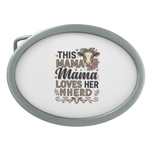 Mama Loves Her Herd Vintage Cow Mom Shirt Design_1 Belt Buckle