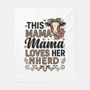 Mama Loves Her Herd Vintage Cow Mom Shirt Design_1 Fleece Blanket
