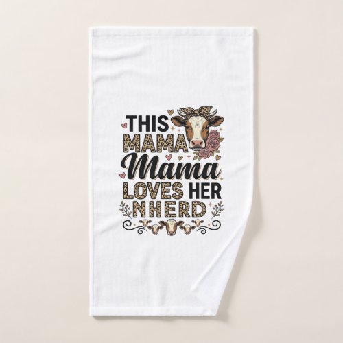 Mama Loves Her Herd Vintage Cow Mom Shirt Design_1 Hand Towel