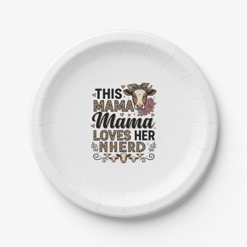Mama Loves Her Herd Vintage Cow Mom Shirt Design_1 Paper Plates
