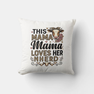 Mama Loves Her Herd Vintage Cow Mom Shirt Design_1 Throw Pillow