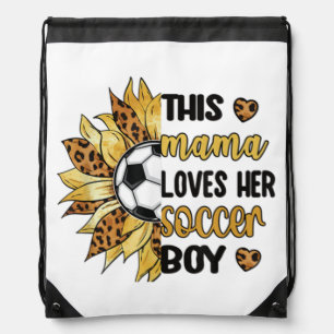 Mama Loves Her Soccer Boy Soccer Mama Grandma Drawstring Bag