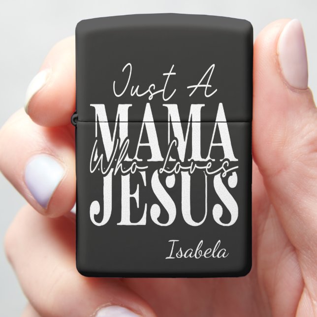 Mama Loves Jesus Religious Tee Zippo Lighter (In Hand)